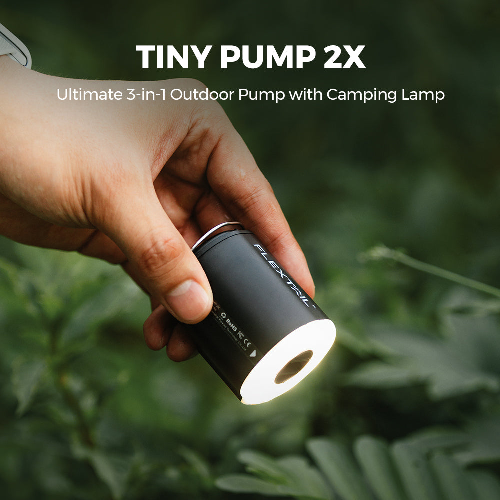 TINY PUMP 2X - Ultimativ 3-i-1 udendørs pumpe med campinglampe